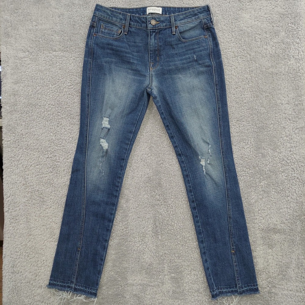 Parker‎ Smith Jeans Women's 4/27 Blue Distressed Raw Hem Side Slit Skinny